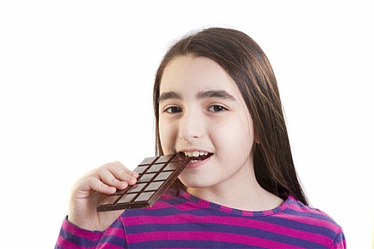小女孩,吃,巧克力