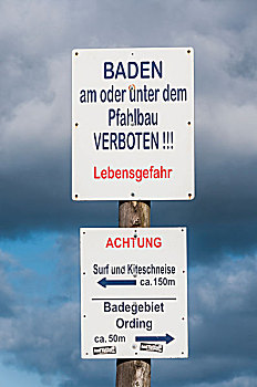 警告标识,禁止游泳,海滩,北海,石荷州,德国,欧洲