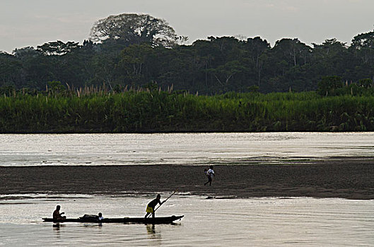 土著人,独木舟,河,亚马逊雨林,厄瓜多尔,南美