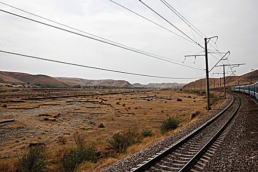 乌兹别克斯坦,布哈拉,铁路,电线,荒芜,风景