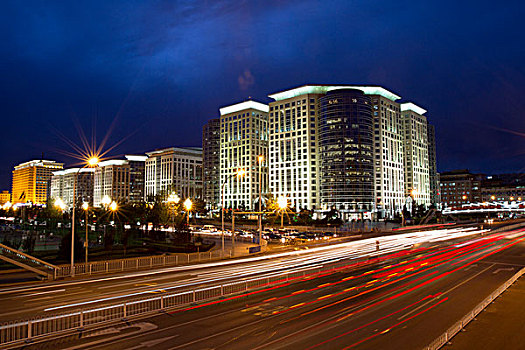 北京城市高楼交通夜景