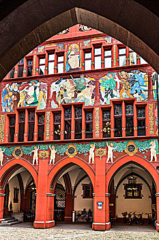 拱道,壁画,巴塞尔,市政厅,瑞士