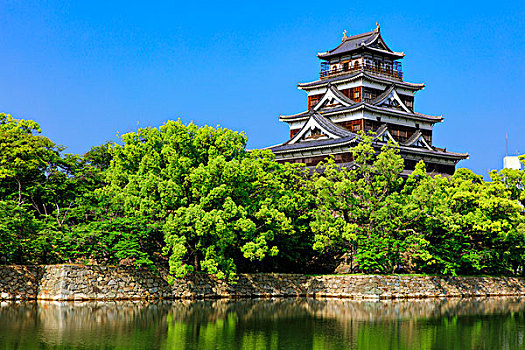 广岛,城堡,塔,新,绿色