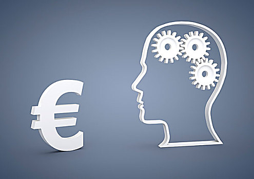 头部,欧元,象征,图像,智慧,投资,危机,货币,插画