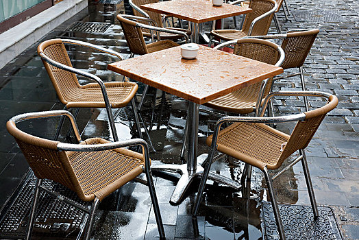 湿,小酒馆,桌子,椅子,大卡纳利岛,西班牙,欧洲