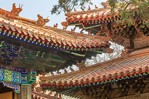 犬牙交错的古建筑琉璃斗檐,拍摄于山东省曲阜孔庙