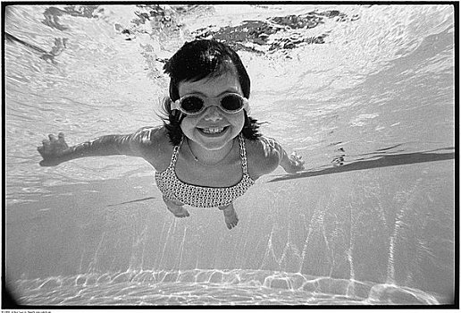 女孩,肖像,水下,游泳池