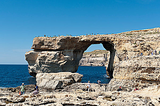天然拱,石灰石,海岸,旅游,蔚蓝,窗户,西海岸,戈佐,马耳他,欧洲