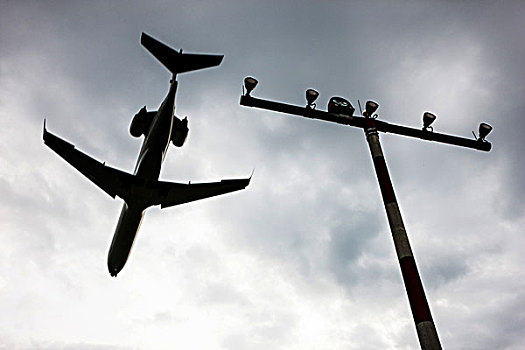 乘客,喷气式飞机,降落,杜塞尔多夫,国际,机场,北莱茵威斯特伐利亚,德国,欧洲