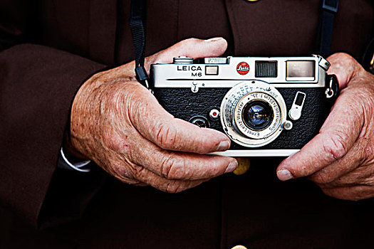 手,老人,男人,拿着,莱卡照相机,摄影,诺斯提洛尔,奥地利,欧洲