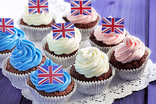 巧克力,杯形蛋糕,装饰,色彩,奶油,英国国旗