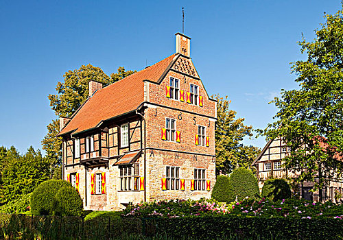 房子,护城河,城堡,明斯特地区,北莱茵威斯特伐利亚,德国,欧洲