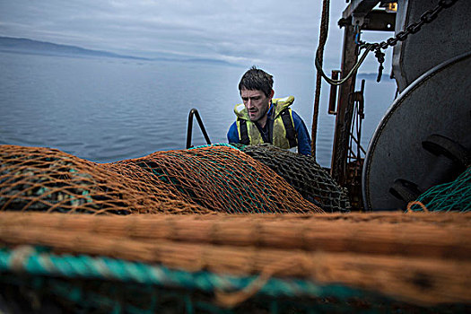 渔民,准备,网,斯凯岛,苏格兰