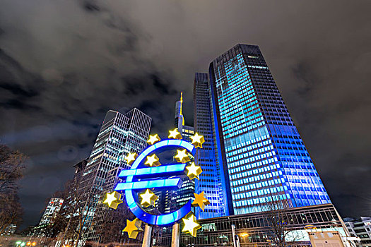 法兰克福,德国,欧洲,象征,欧盟,正面,欧元,塔楼