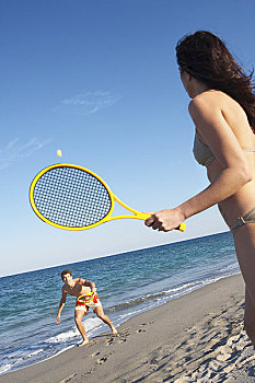 伴侣,玩,网球,海滩,佛罗里达,美国