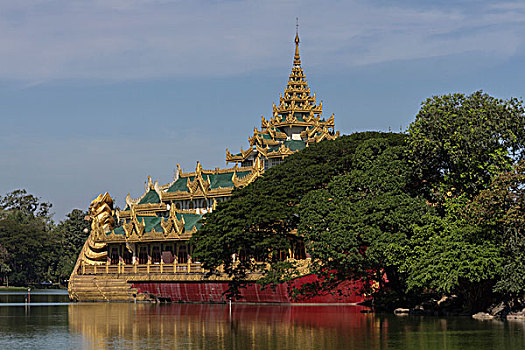 庙宇,湖,仰光,缅甸