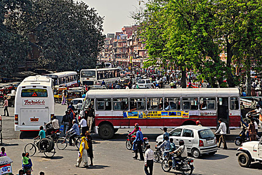 交通拥挤,中心,斋浦尔,印度