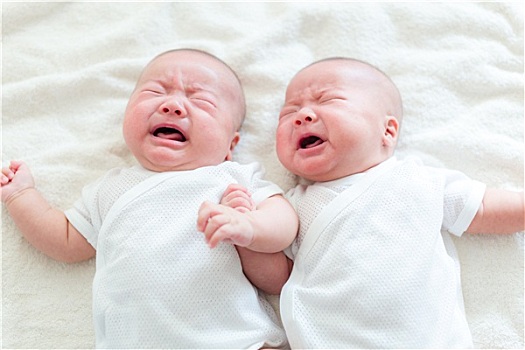 婴儿,双胞胎,哭,躺着,床