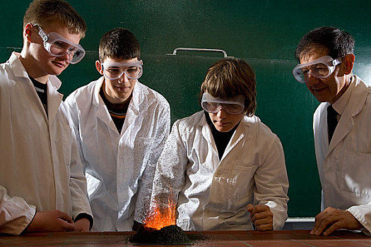 教师,指导,学生,化学,实验,照亮,火药