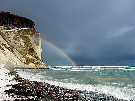 一对,彩虹,粉笔,悬崖,岛屿,丹麦,欧洲