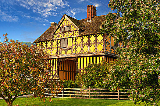 半木结构,大门,房子,中世纪,庄园,城堡,什罗普郡,英格兰,英国,欧洲