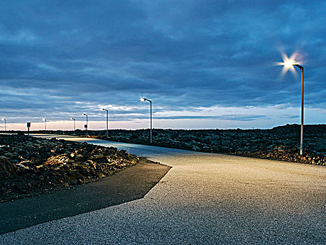 道路,路灯,黄昏,雷克雅未克,冰岛