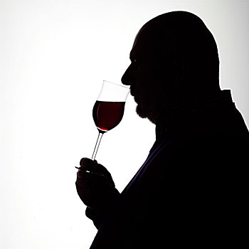 剪影,一个人的肖像,享受,一杯红葡萄酒