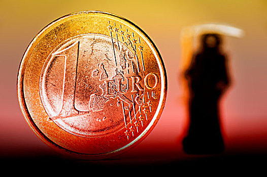 一个,欧元,硬币,阴沉,象征,图像,危机