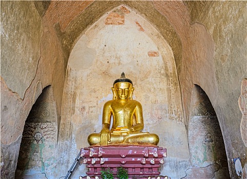 古老,坐佛,雕塑,蒲甘寺庙,缅甸