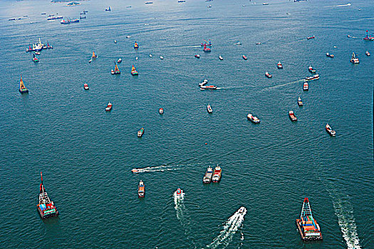 航拍,忙碌,维多利亚港,船,驳船,香港