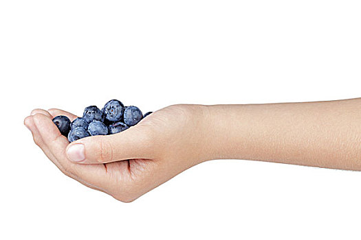 女性,青少年,握着,洗,蓝莓,隔绝,白色背景