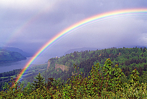 彩虹,上方,哥伦比亚河峡谷,俄勒冈,美国