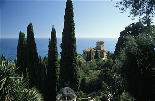 别墅,高处,蓝色,海洋,利古里亚,里维埃拉,意大利,欧洲