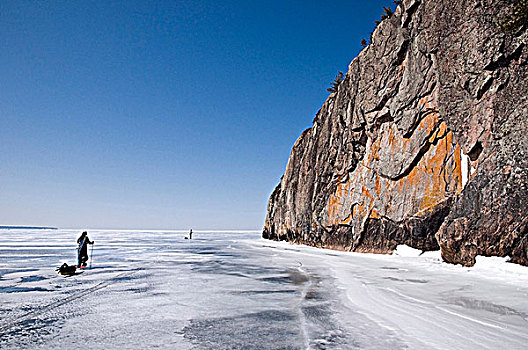 雪鞋,海岸线,苏必利尔湖,冬天,安大略省,加拿大