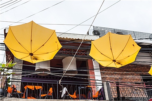 一堆,黄色,伞,出售