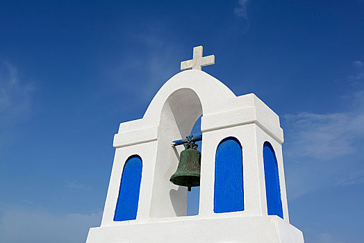 钟楼,小教堂,锡拉岛,基克拉迪群岛,希腊群岛,希腊,欧洲
