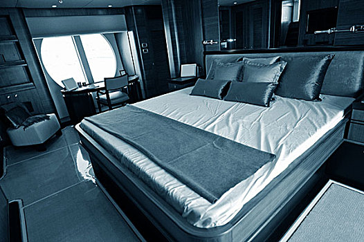 华美,卧室,奢华,游艇,蓝色色调