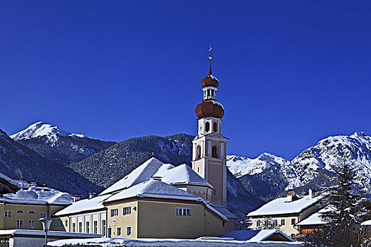 奥地利,提洛尔,乡村,风景,教堂,冬天