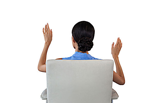 后视图,职业女性,界面,白色,坐,椅子,白色背景