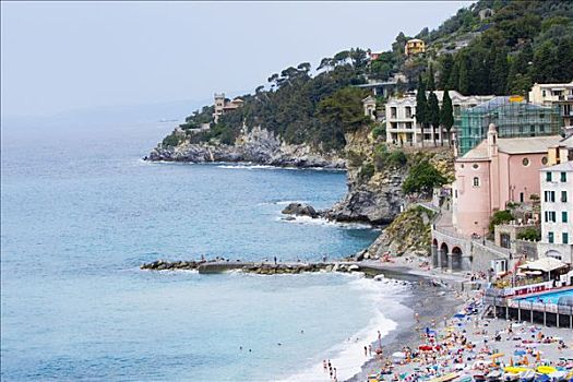俯拍,游客,海滩,热那亚,省,利古里亚,意大利