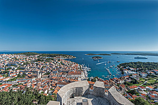 克罗地亚,达尔马提亚,赫瓦尔岛,俯视,城镇,城堡,大幅,尺寸