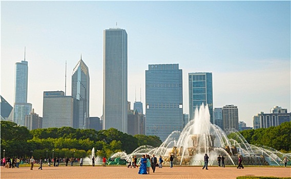 芝加哥,市区,城市,白金汉喷泉,格兰特公园