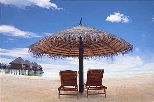 水,别墅,伞,沙滩椅,马尔代夫