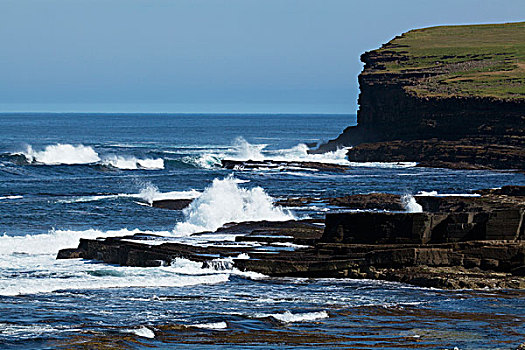 波浪,碰撞,石头,悬崖,头部,梅奥县,爱尔兰