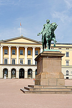 雕塑,国王,瑞典,约翰,挪威,正面,皇家,宫殿,奥斯陆,斯堪的纳维亚,欧洲