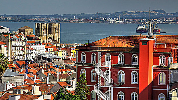 风景,上方,老城,大教堂,里斯本,葡萄牙,欧洲