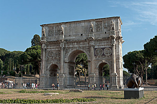 现代,青铜,雕塑,展示,罗马,2009年,正面,拱形,北面,意大利,欧洲