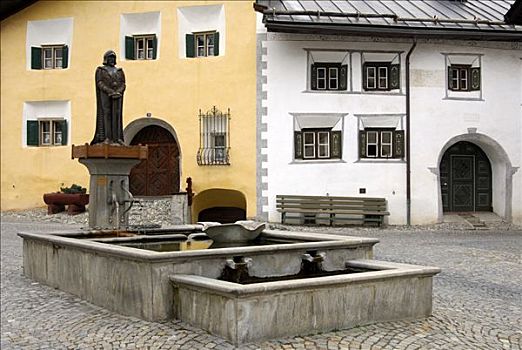 矿泉水,喷泉,广场,恩加丁,瑞士