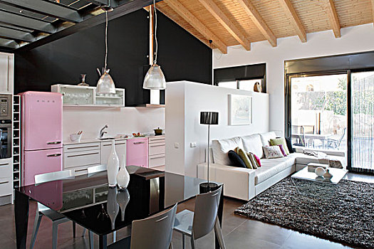 黑色,桌子,设计师,客厅,20世纪50年代风格,厨房,木,光线,天花板