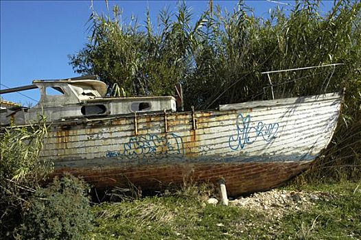 船,残骸,卧,白色海岸,西班牙